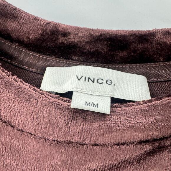 Vince Velour Three-Quarter-Sleeve Crew Neck Top Black Fig Size Medium NWT - Picture 10 of 12